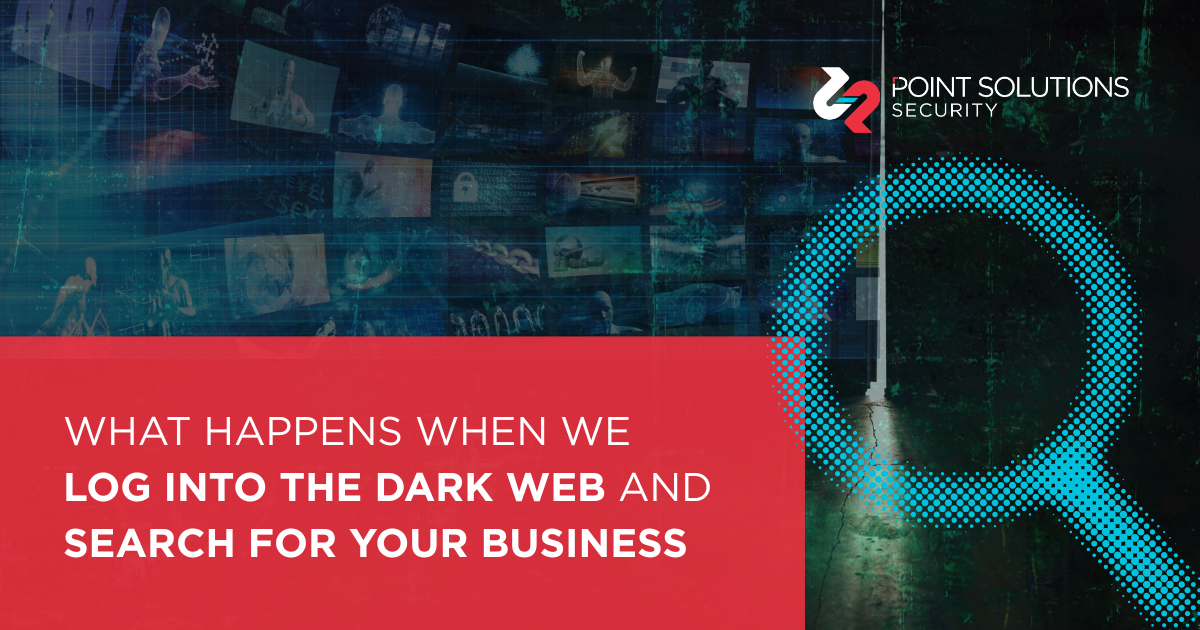 Multiple screens in a dark background setting. Text in a red box: What Happens When We Log Into the Datk Web and Search for Your Business